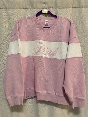 NWOT Victoria's Secret PINK Logo Stripe Colorblock Sweatshirt XXL